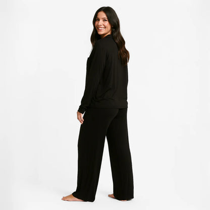 Pijama Maternal Camisero Manga Larga - Negro | Nala Maternity
