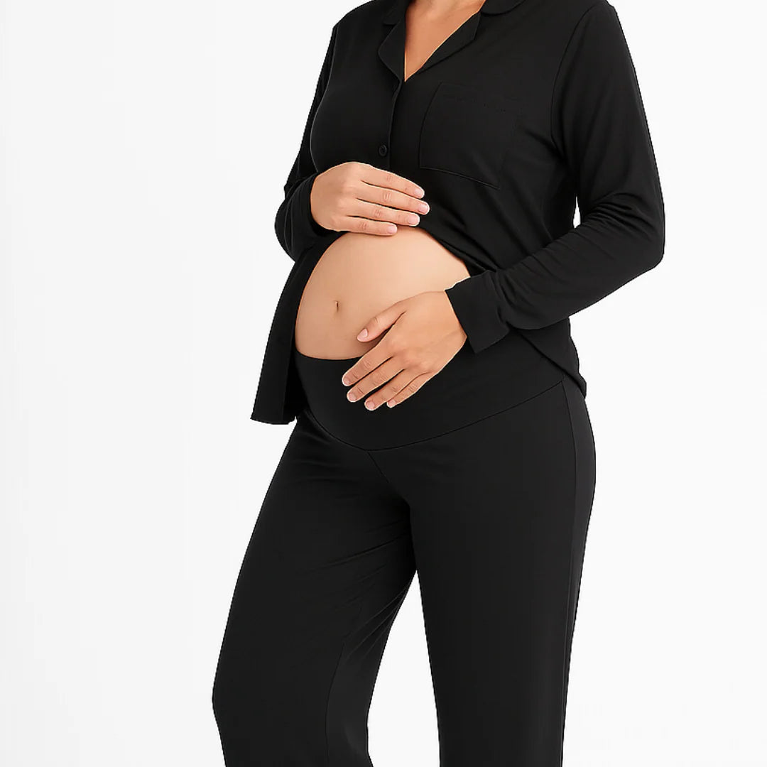 Pijama Maternal Camisero Manga Larga - Negro | Nala Maternity