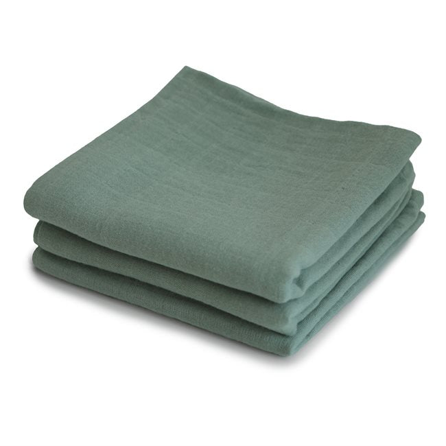 Pack of 3 Organic Cotton Muslin Cloths - Roman Green 
