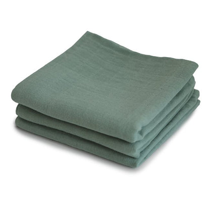 Pack of 3 Organic Cotton Muslin Cloths - Roman Green 