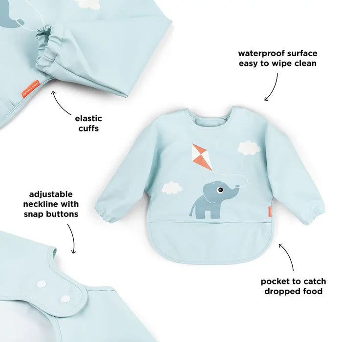 Babero Grande con Mangas y Bolsillo - Elefante - Azul | Done by deer