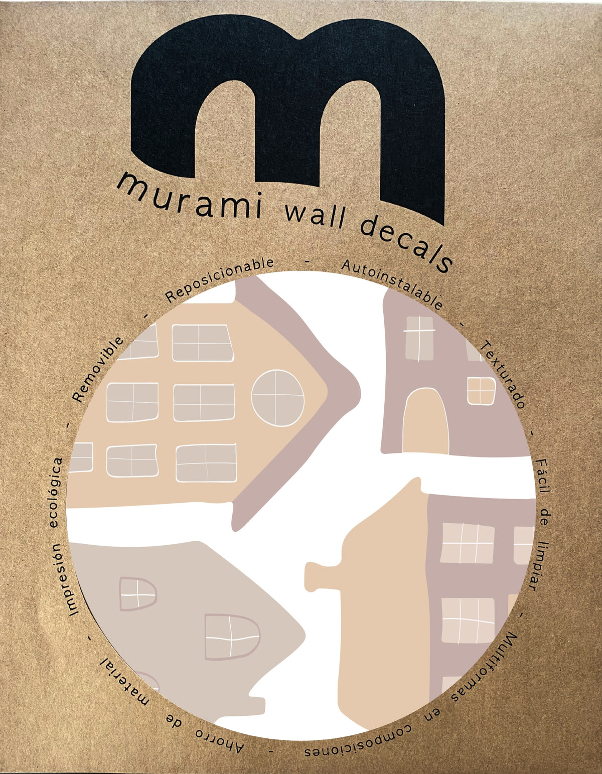 Stickers Decorativos Para Muros - Casitas Rosa y Amarillo | Murami