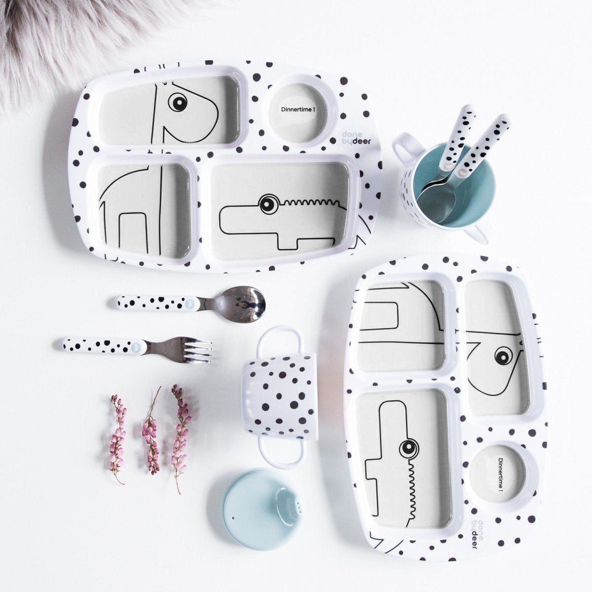 Set Vajilla 2 Piezas + Set de Cubiertos Happy Dots - Rosa | Done by deer