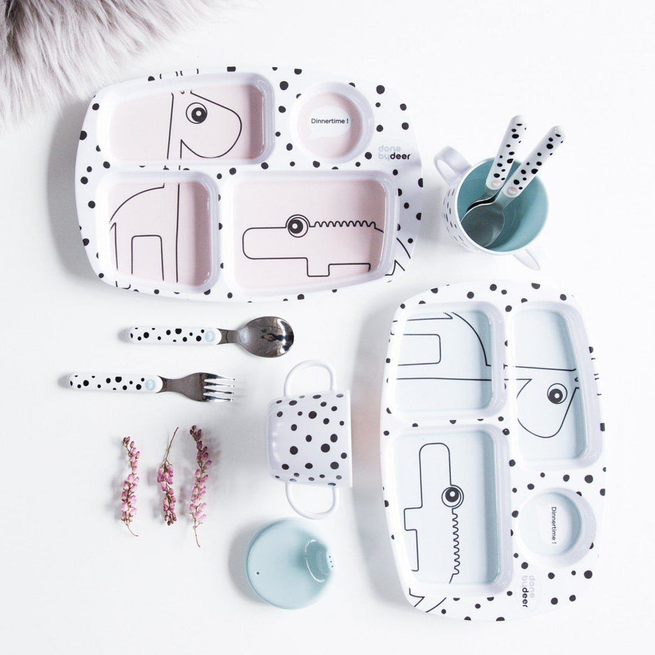 Set Vajilla 2 Piezas + Set de Cubiertos Happy Dots - Gris | Done by deer