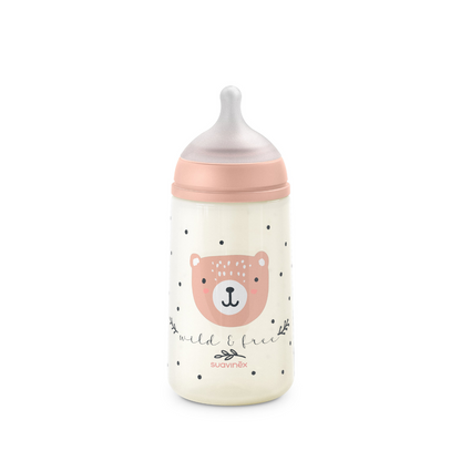 Mamadera de Silicona Flujo Medio con Tetina Fisiológica Wild - Rosa - 270ml | Suavinex