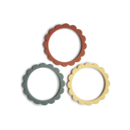 Pack de 3 Pulseras Mordedores de Silicona - Flower - Clay / Dried Thyme / Sunshine | Mushie
