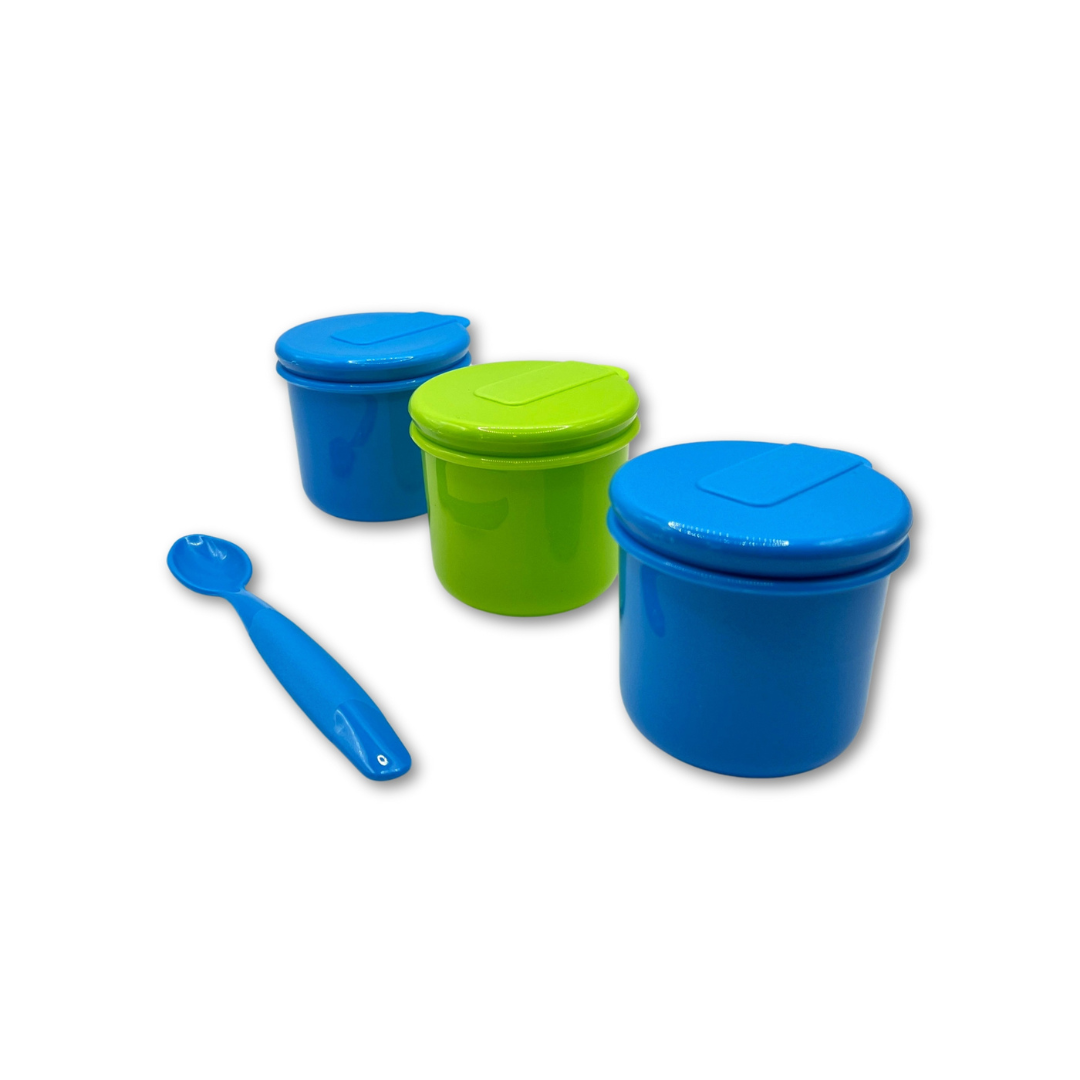 Pack de 3 Pocillos con Cuchara - Azul y Verde | The Baby Nation