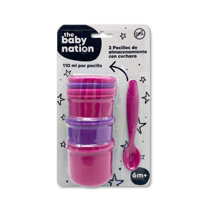 Pack de 3 Pocillos con Cuchara - Rosa | The Baby Nation