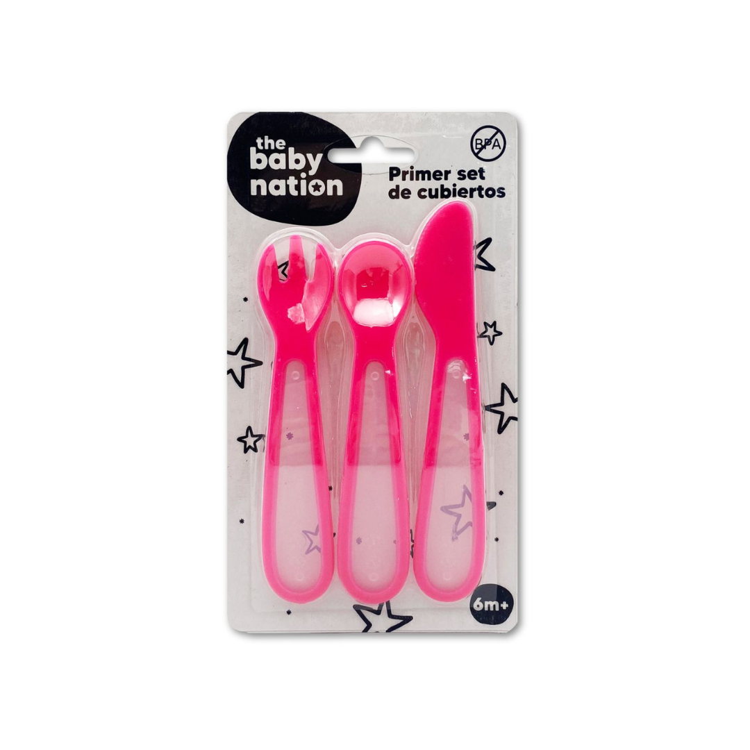 Primer Set de Cubiertos Plásticos - Rosa | The Baby Nation