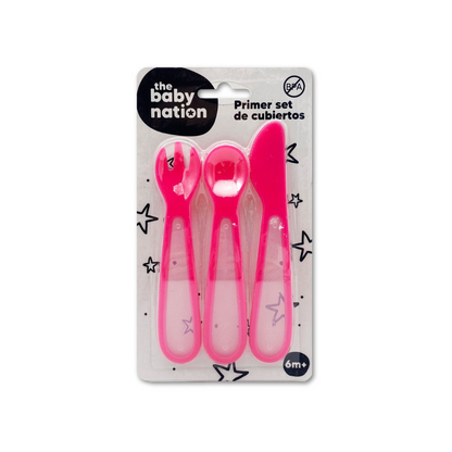 Primer Set de Cubiertos Plásticos - Rosa | The Baby Nation