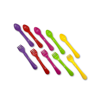 Juego de 10 Cucharas y Tenedores de Colores | The Baby Nation