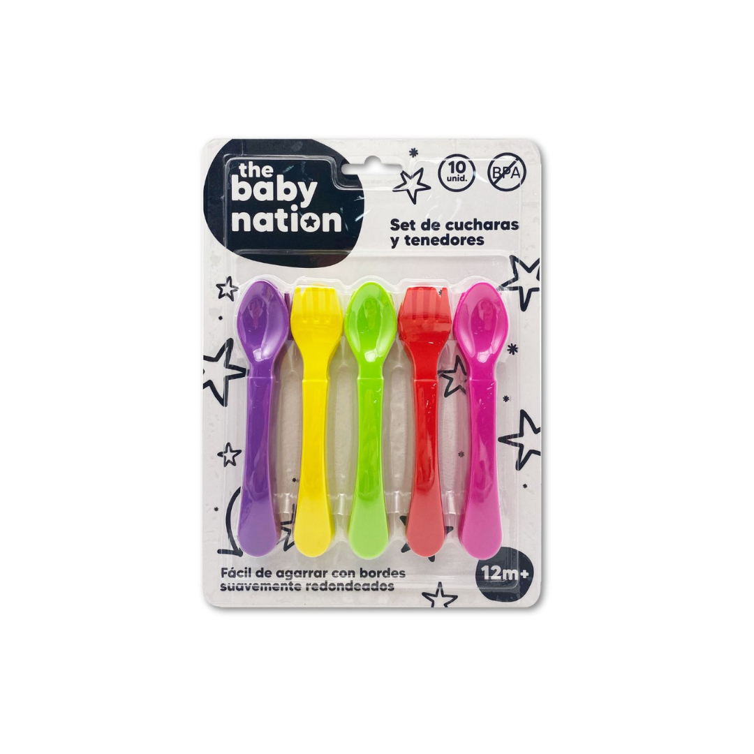 Juego de 10 Cucharas y Tenedores de Colores | The Baby Nation