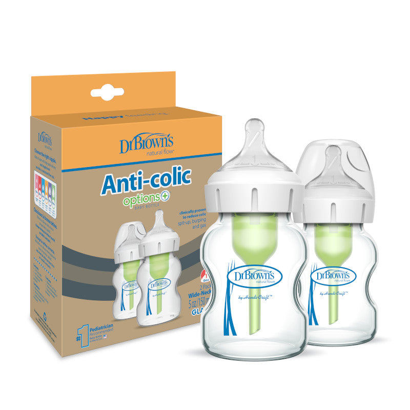 Pack de 2 Mamaderas de Vidrio Anticólicos Boca Ancha - 150ml | Dr. Brown's