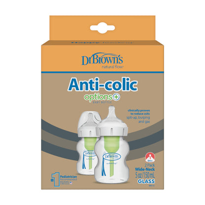 Pack de 2 Mamaderas de Vidrio Anticólicos Boca Ancha - 150ml | Dr. Brown's