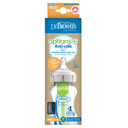 Mamadera de Vidrio Anticólicos Boca Ancha - 270ml | Dr. Brown's