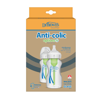 Pack de 2 Mamaderas de Vidrio Anticólicos Boca Ancha - 270ml | Dr. Brown's