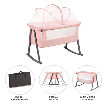 Cuna Moisés Balancín con Mosquitero - Rosa | Bebesit