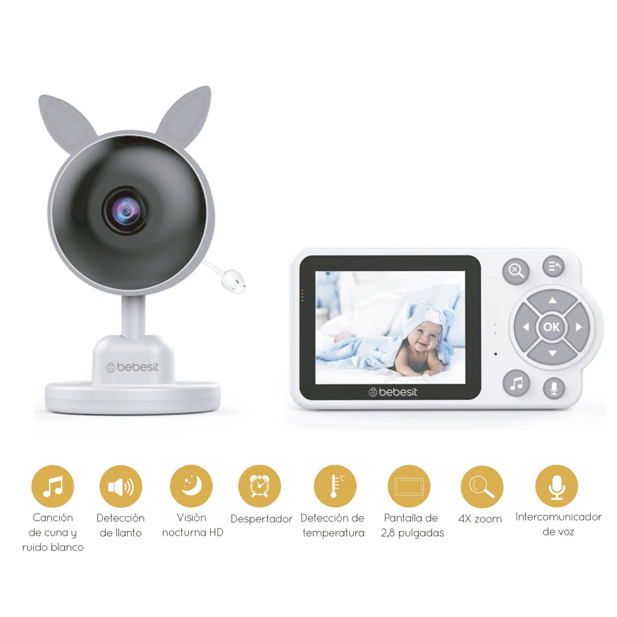 Monitor Cámara SmartGuard 2.0 con Zoom 4x y Ruido Blanco | Bebesit