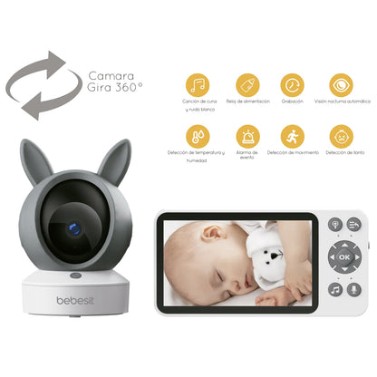Monitor Cámara 360° SmartGuard HF3.0 con WiFi, Resolución HD 1080p Ruido Blanco y Soporte | Bebesit