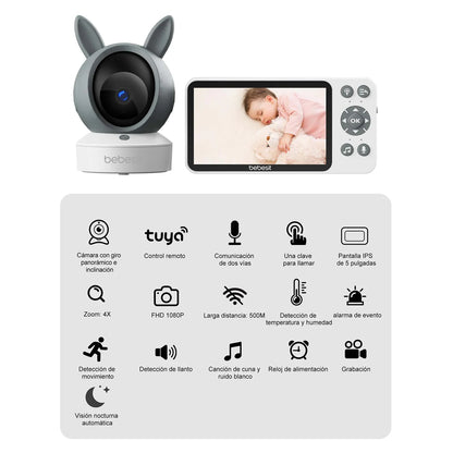 Monitor Cámara 360° SmartGuard HF3.0 con WiFi, Resolución HD 1080p Ruido Blanco y Soporte | Bebesit