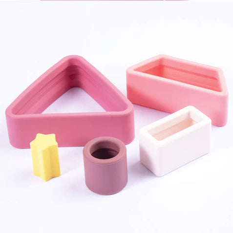 Juguete Montessori Geometría Silicona - Rosa | Bebesit