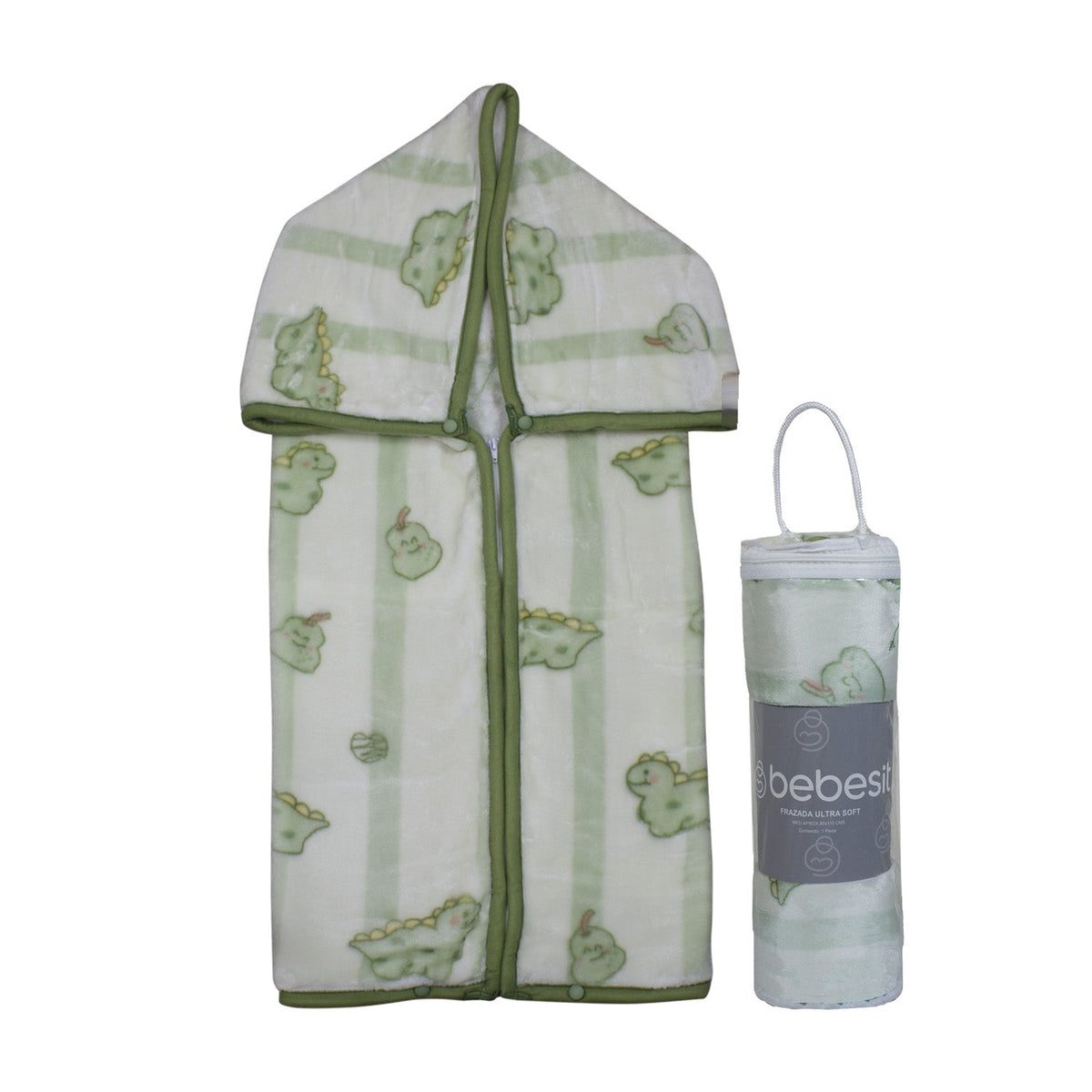 Saco con Broche Ultra Soft 80x110 cm - Dino Verde | Bebesit