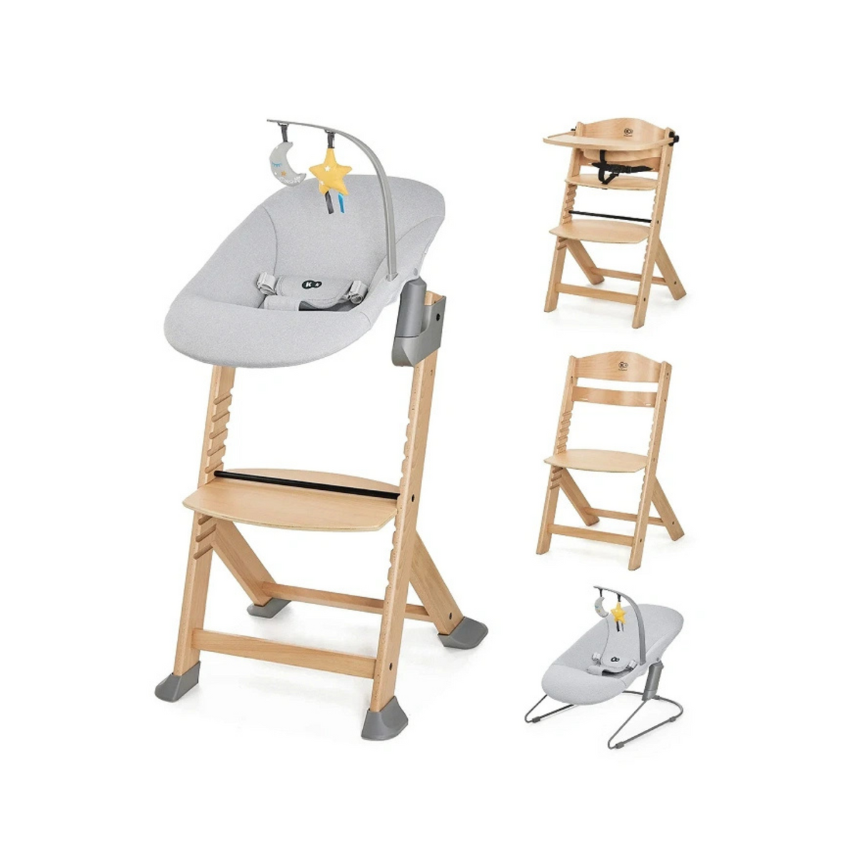 Pack Recién Nacidos: Silla de Comer Evolutiva 4 en 1 Enock + Mecedora Calmee - Wooden Natural | Kinderkraft