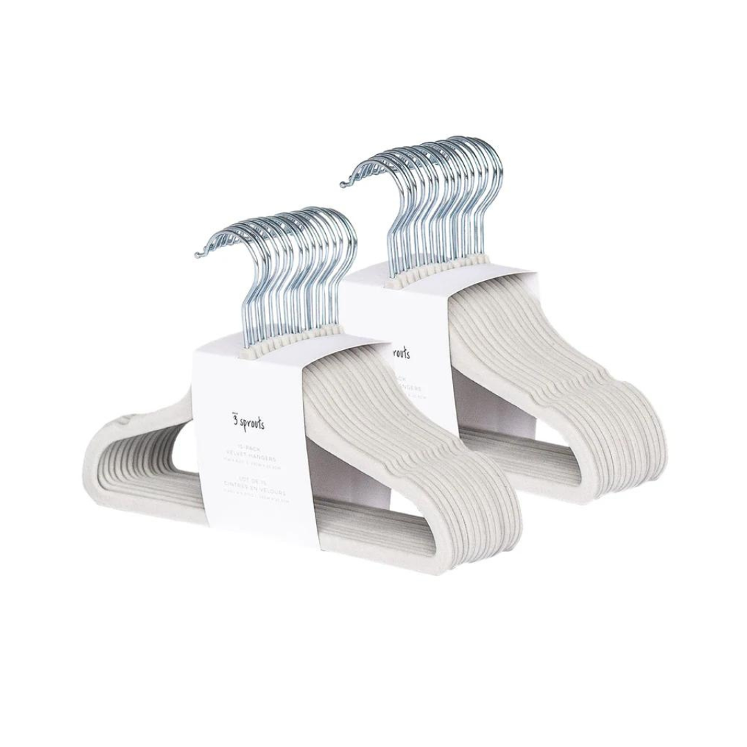 Set de 30 Colgadores de Terciopelo Antideslizantes para Ropa de Bebés y Niños - Gris | 3 Sprouts