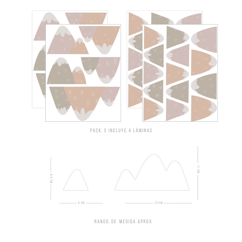 Stickers Decorativos Para Muros - Volcanes Naranjo y Rosa | Murami