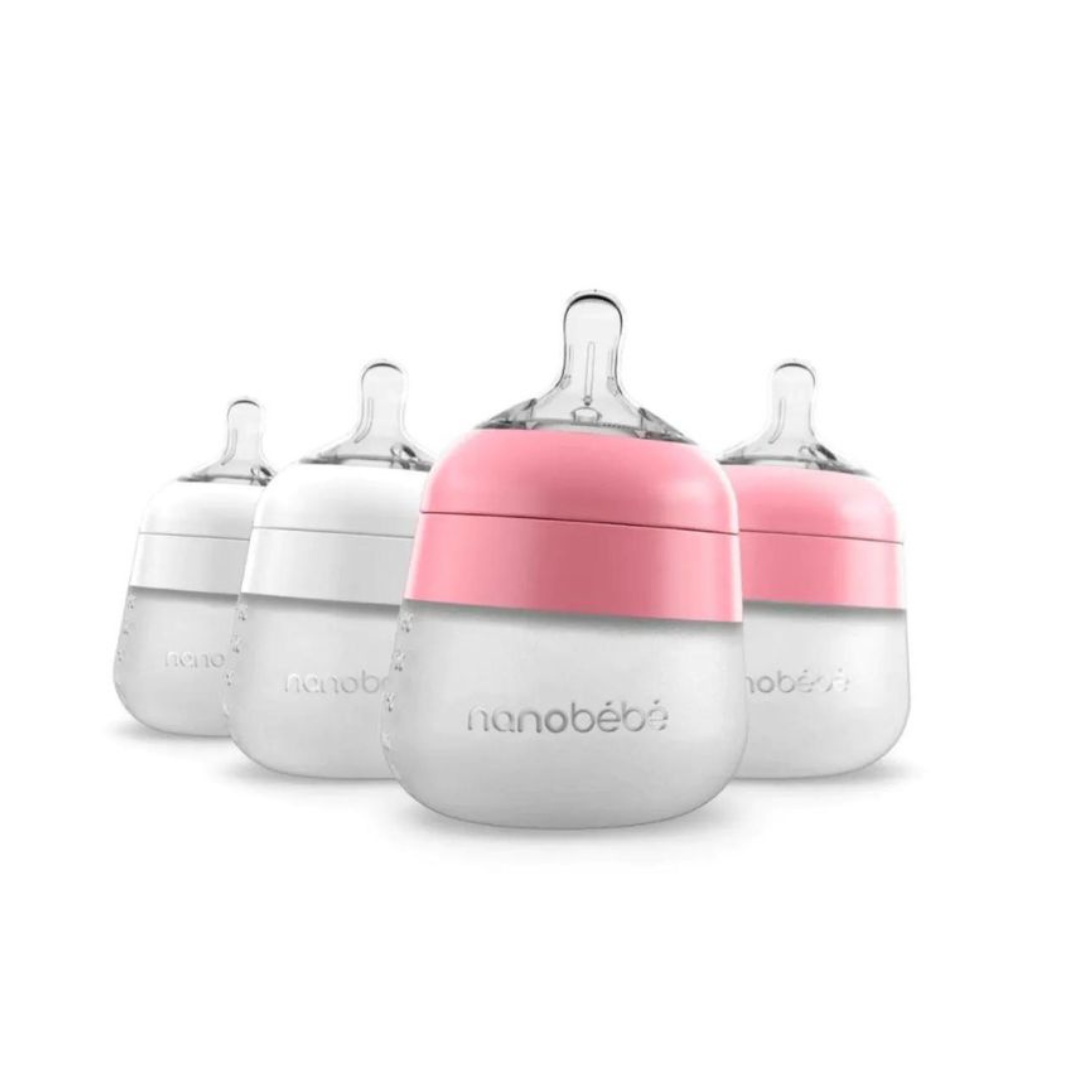 Pack 4 Mamaderas de Silicona 150 ml - Rosado y Blanco | Nanobebé