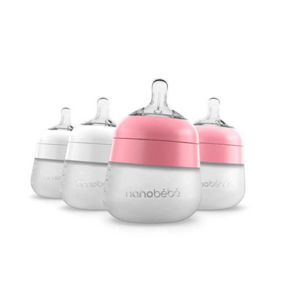 Pack 4 Mamaderas de Silicona 150 ml - Rosado y Blanco | Nanobebé