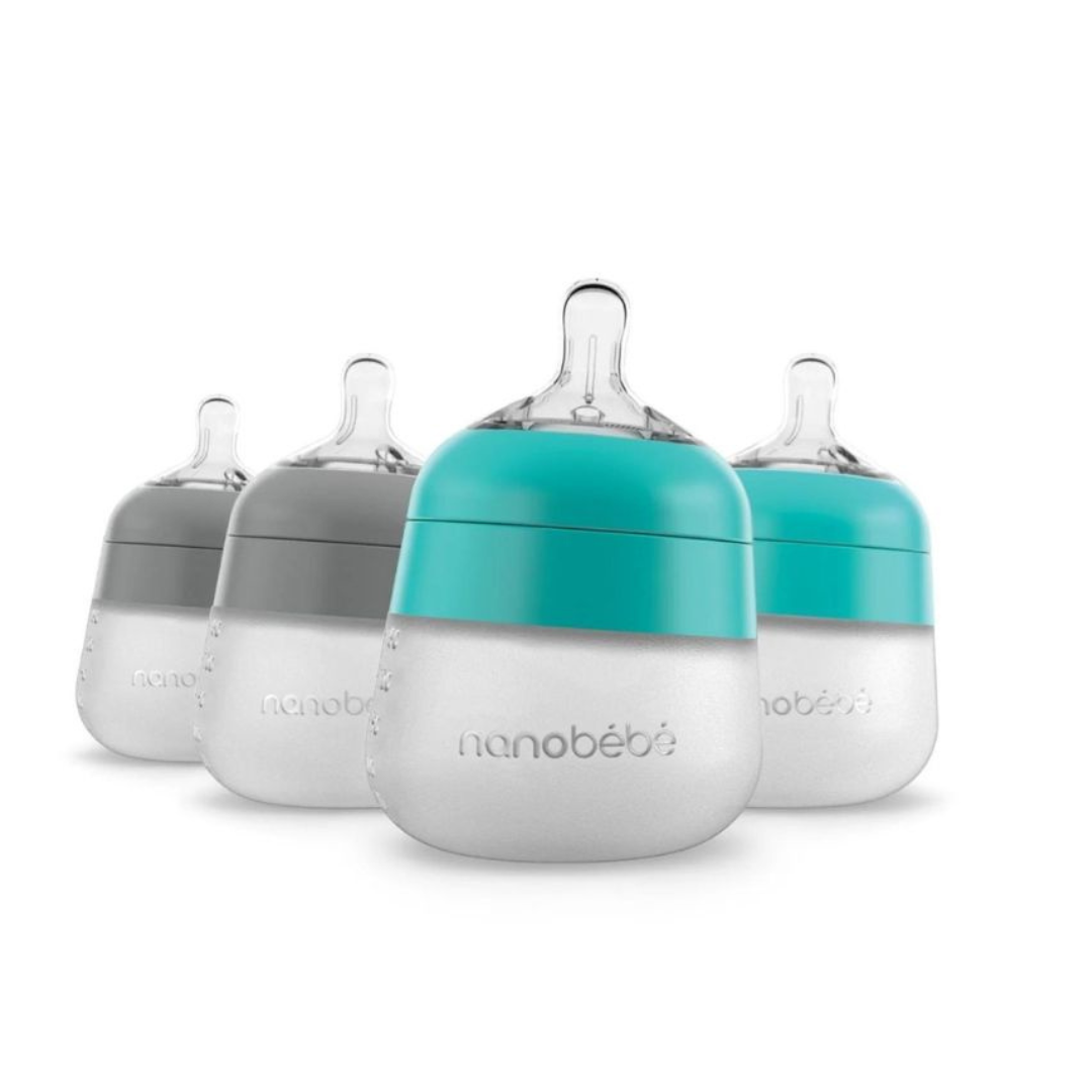 Pack 4 Mamaderas de Silicona 150 ml - Turquesa y Gris | Nanobebé