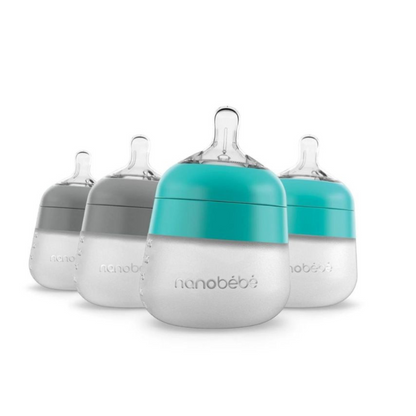Pack 4 Mamaderas de Silicona 150 ml - Turquesa y Gris | Nanobebé