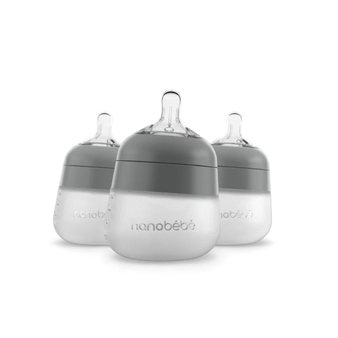 Pack 3 Mamaderas de Silicona 150 ml - Gris | Nanobebé