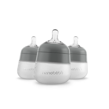 Pack 3 Mamaderas de Silicona 150 ml - Gris | Nanobebé