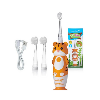 Cepillo de Dientes Eléctrico Recargable para Bebés y Niños WildOnes - Tigre | Brush Baby