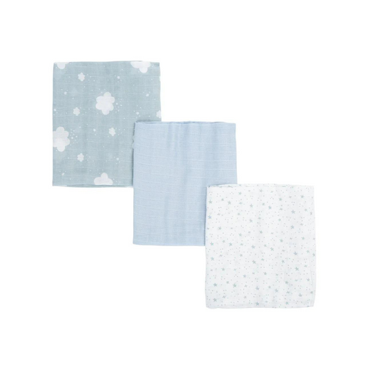 Pack de 3 Muselinas 80x70 cm - Estrellas Celeste | Mon Baby