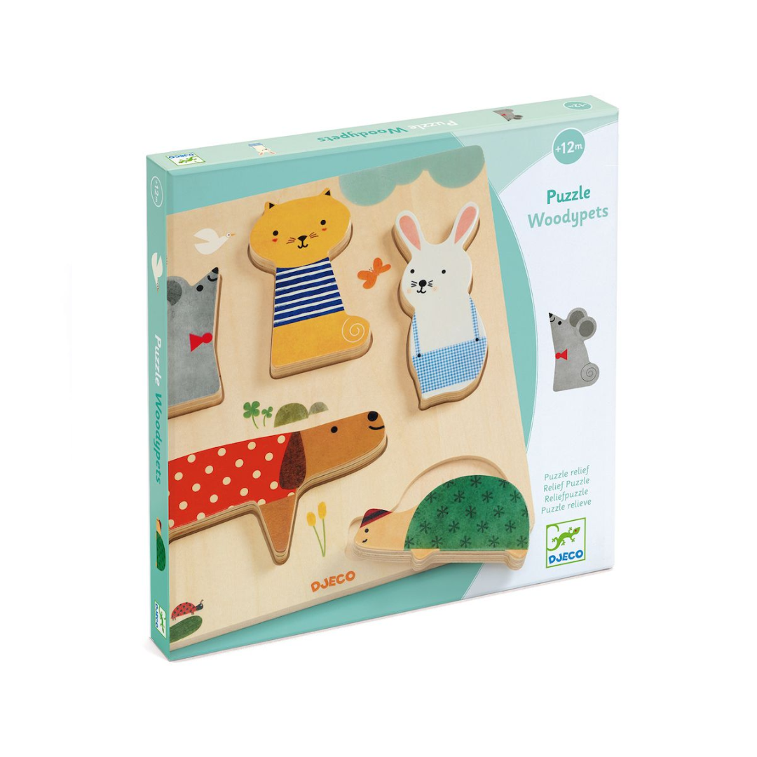 Puzzle Madera Relieve - Mascotas | Djeco