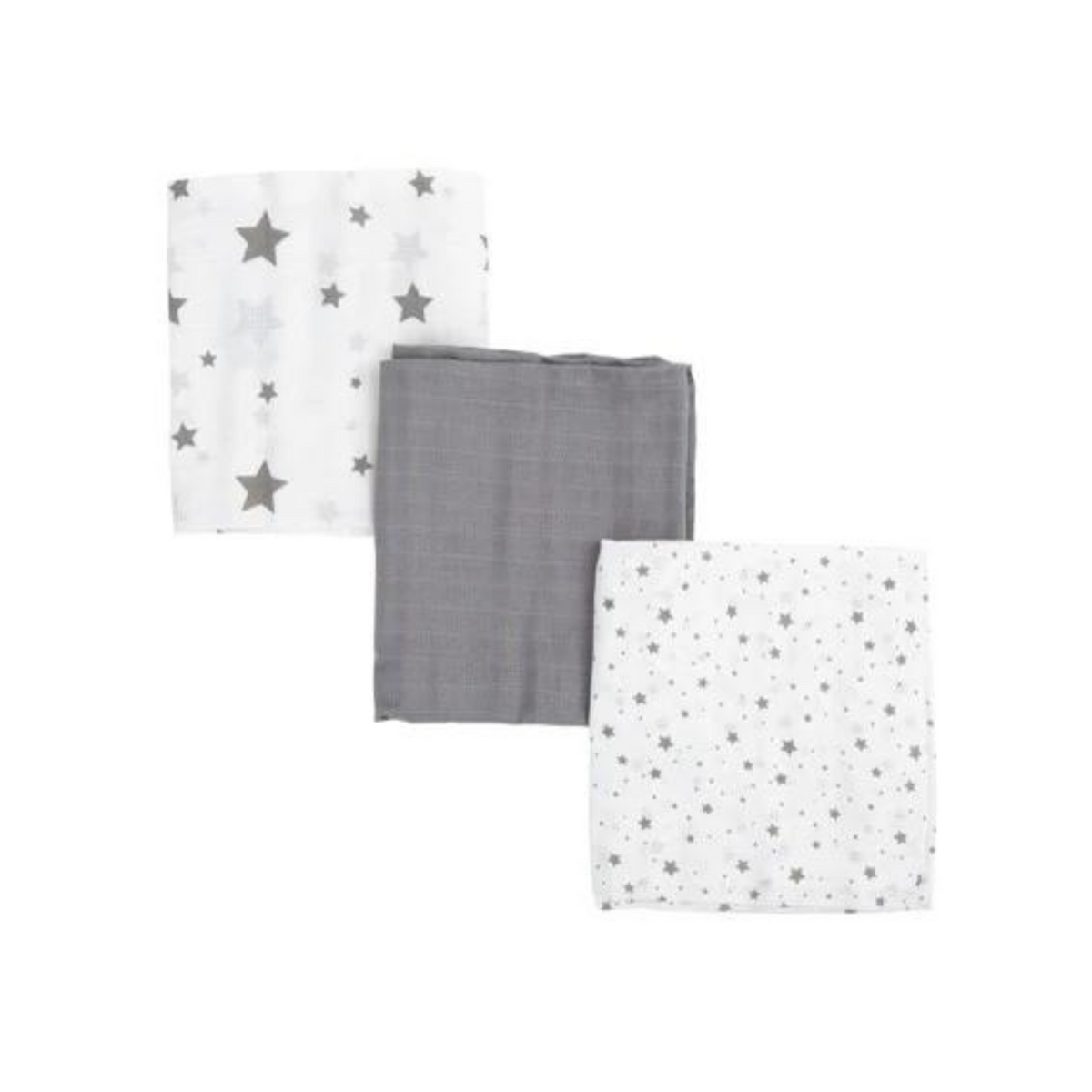 Pack de 3 Muselinas 80x70 cm - Estrellas Gris | Mon Baby