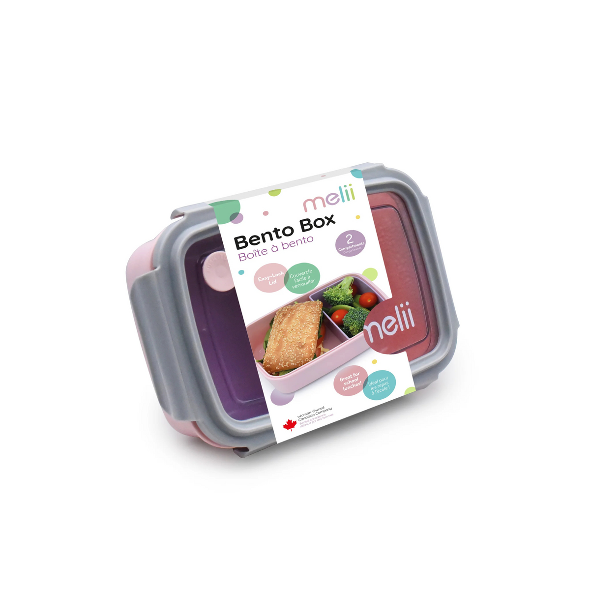 Lonchera Bento Box con Compartimentos Removibles 880 ml - Rosado, Gris y Lila | Melii