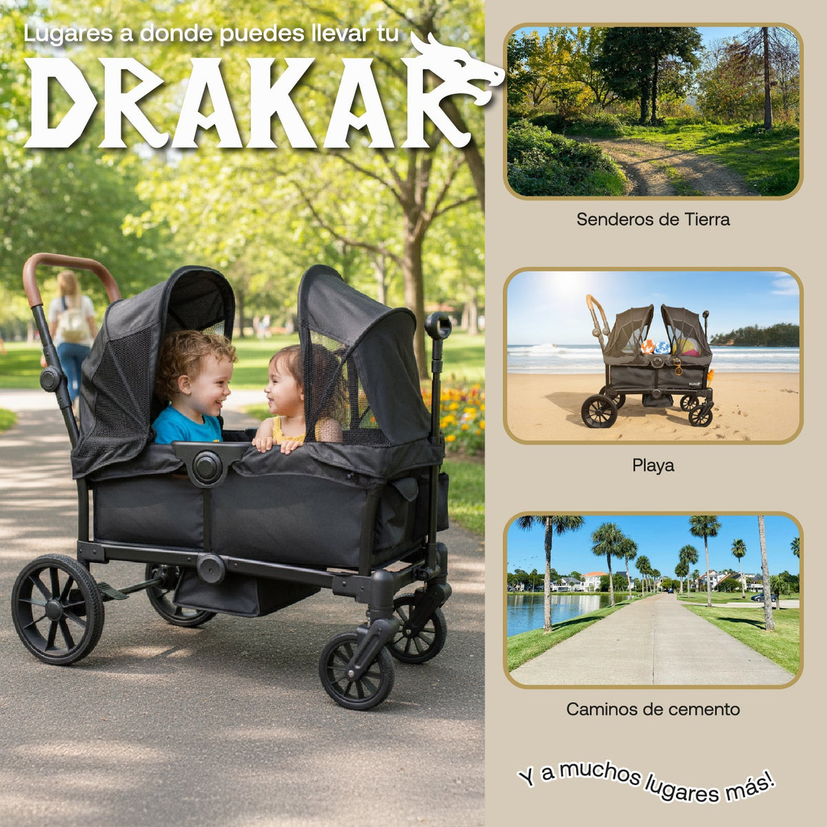 Coche y Carro de Paseo Doble Wagon Drakar - Negro | Bebesit