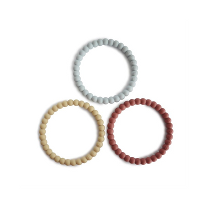 Pack de 3 Pulseras Mordedores de Silicona - Pearl - Mellow - Terracotta - Periwinkle | Mushie