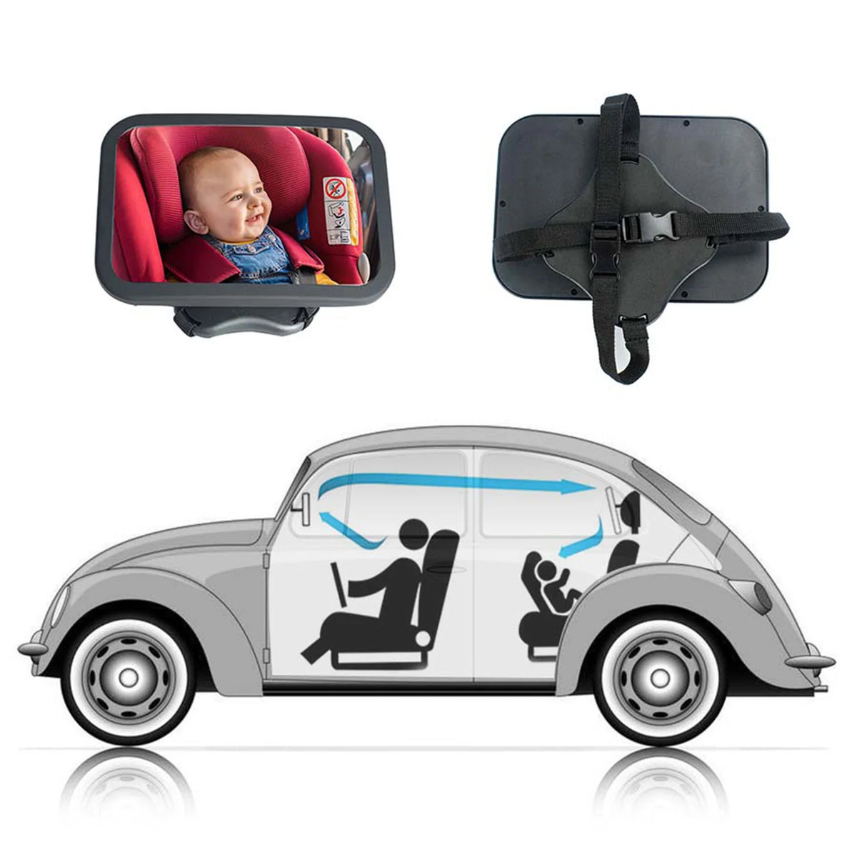 Espejo Retrovisor Deluxe para Auto Ajustable 360° para ver Silla de Bebé | Bebesit