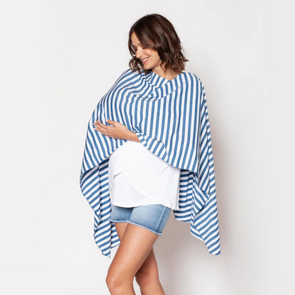 Pañuelo de Lactancia Multifuncional - Rayas Celeste y Blanco | Nala Maternity