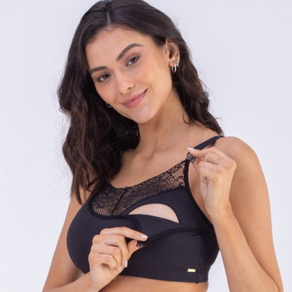 Semi Lace Nursing and Pregnancy Bra - Black