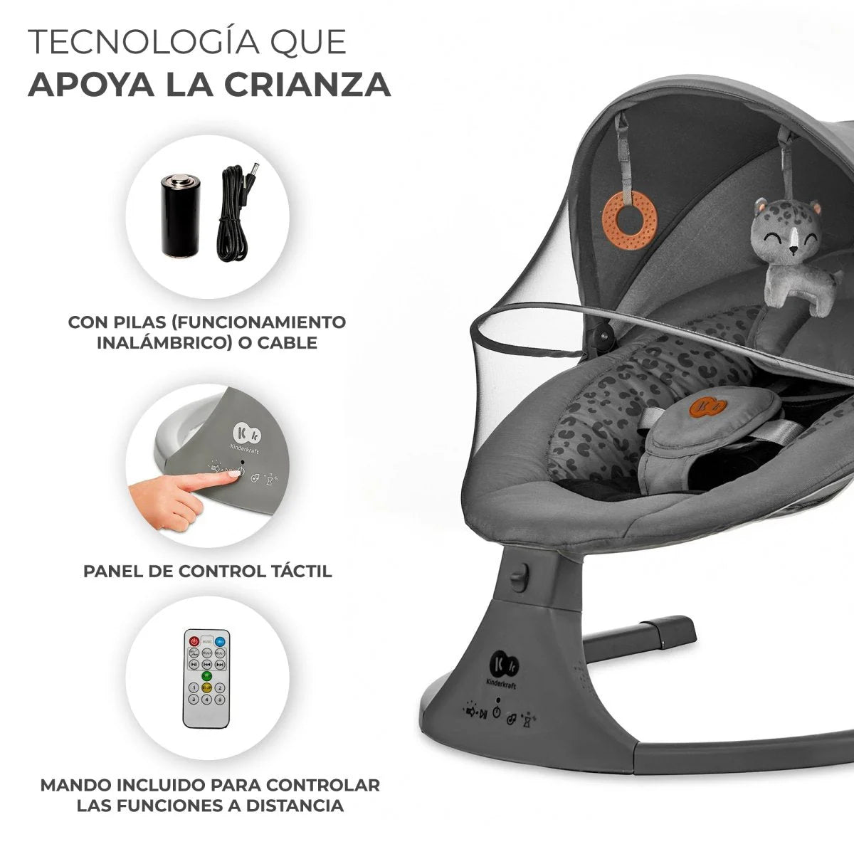 Silla Mecedora / Hamaca Eléctrica Lumi 2 - Gris Oscuro | Kinderkraft
