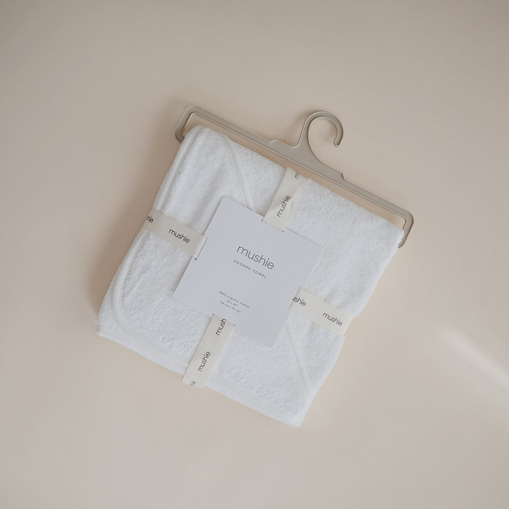 Toalla de Algodón Orgánico con Capucha para Bebé - Blanco | Mushie