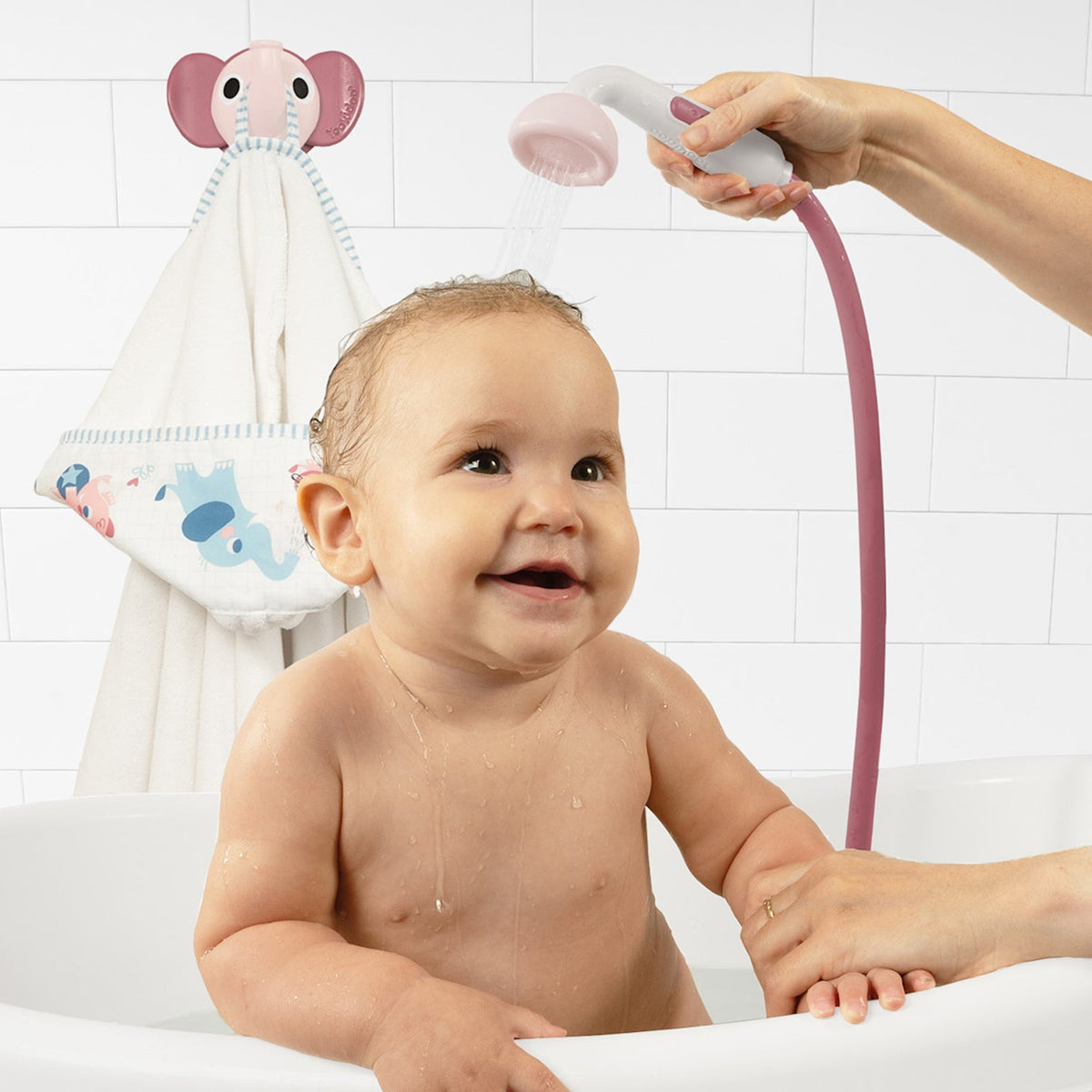 Set de Baño Ducha Elefante y Toalla - Rosa | Yookidoo