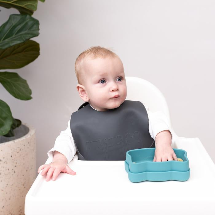 Set de Baberos de Silicona Azul y Gris Carbón We Might Be Tiny (6970475348151)